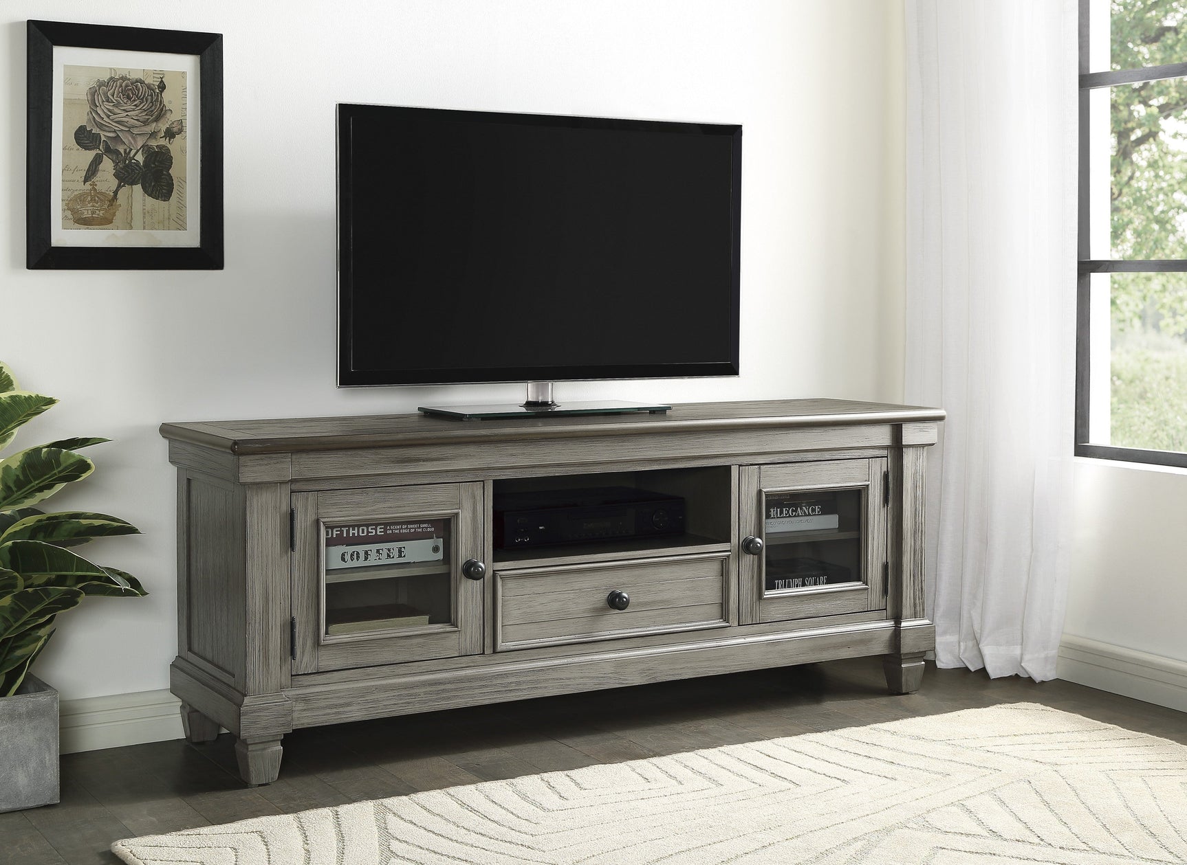 Granby Antique Gray 64" TV Stand - Ornate Home
