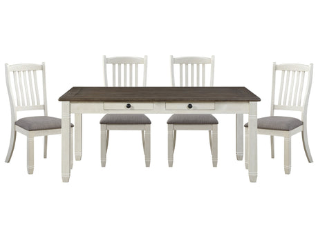 Granby Gray /Antique White/Rosy Brown 5-piece Dinig Table Set (6 Drawers) - Ornate Home