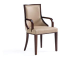 Grand Faux Leather and Velvet Dining Armchair in Tan - Ornate Home