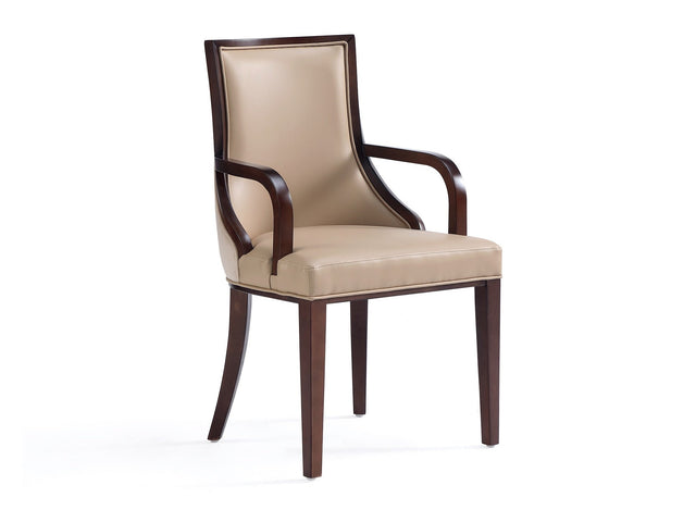Grand Faux Leather and Velvet Dining Armchair in Tan - Ornate Home