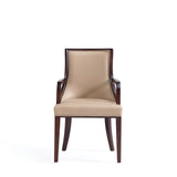 Grand Faux Leather and Velvet Dining Armchair in Tan - Ornate Home