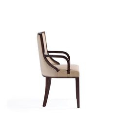 Grand Faux Leather and Velvet Dining Armchair in Tan - Ornate Home