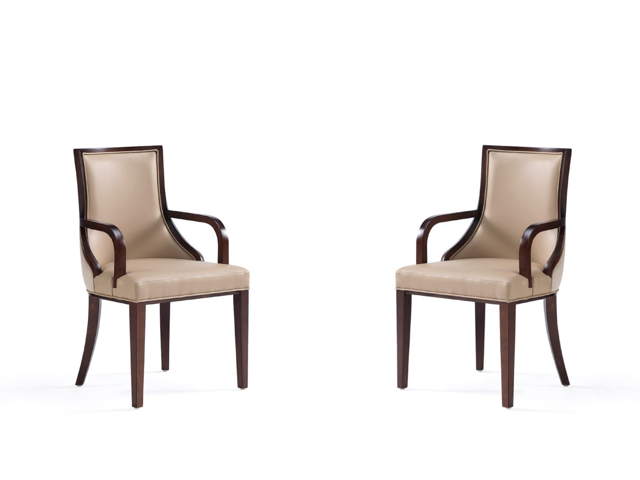 Grand Faux Leather and Velvet Dining Armchair in Tan (set of 2) - Ornate Home