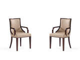 Grand Faux Leather and Velvet Dining Armchair in Tan (set of 2) - Ornate Home