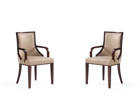 Grand Faux Leather and Velvet Dining Armchair in Tan (set of 2) - Ornate Home