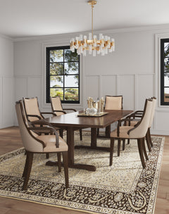 Grand Faux Leather and Velvet Dining Armchair in Tan (set of 2) - Ornate Home