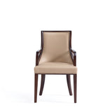 Grand Faux Leather and Velvet Dining Armchair in Tan (set of 2) - Ornate Home