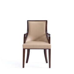 Grand Faux Leather and Velvet Dining Armchair in Tan (set of 2) - Ornate Home