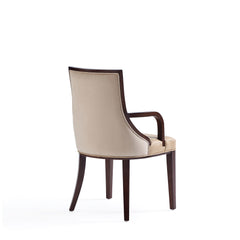 Grand Faux Leather and Velvet Dining Armchair in Tan (set of 2) - Ornate Home