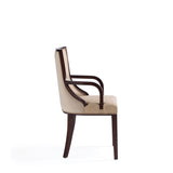 Grand Faux Leather and Velvet Dining Armchair in Tan (set of 2) - Ornate Home