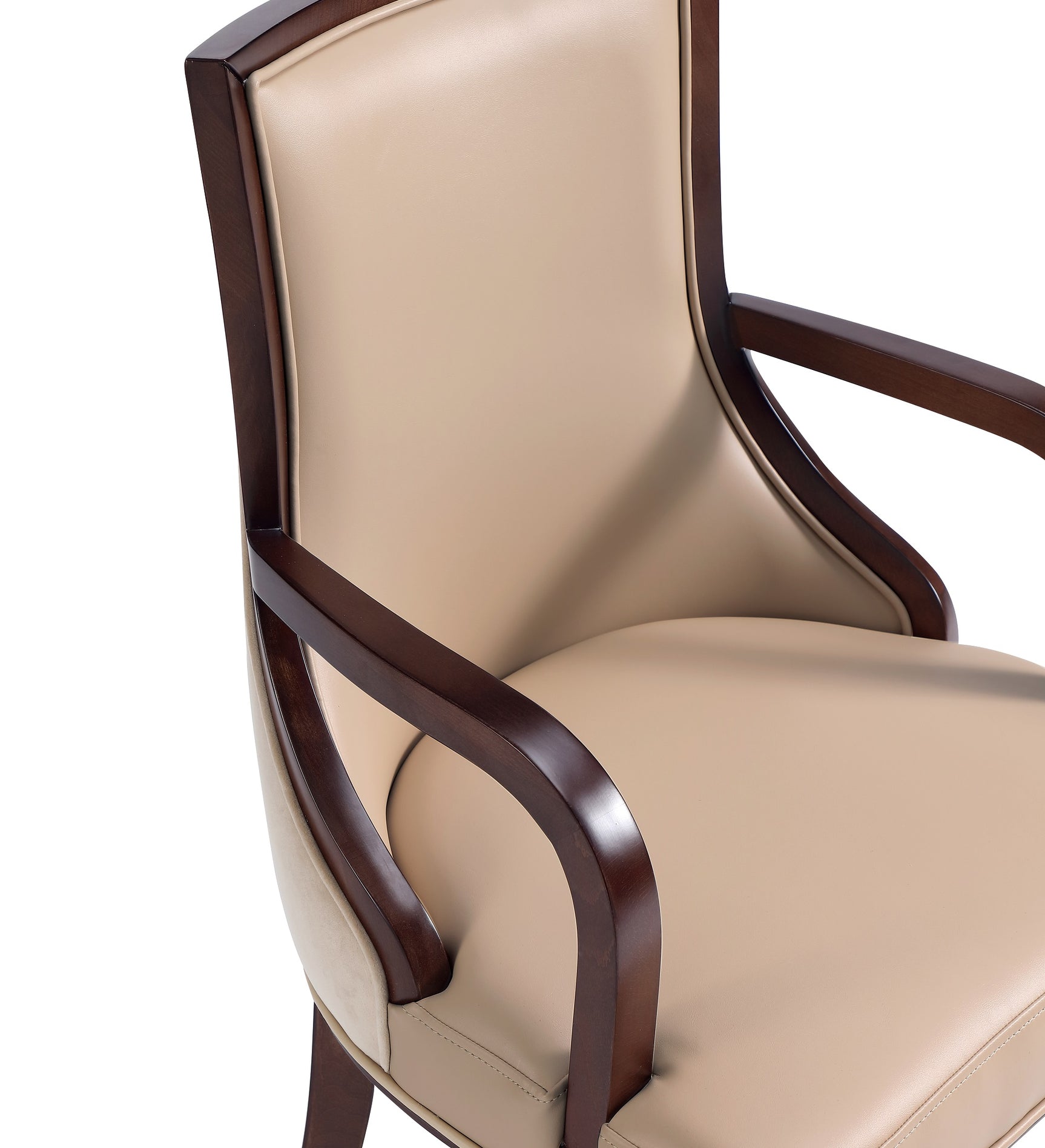 Grand Faux Leather and Velvet Dining Armchair in Tan (set of 2) - Ornate Home