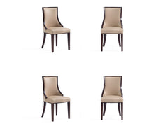 Grand Faux Leather and Velvet Dining Chair in Tan (set of 4) - Ornate Home