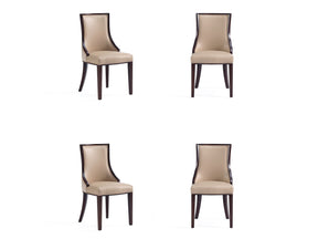 Grand Faux Leather and Velvet Dining Chair in Tan (set of 4) - Ornate Home