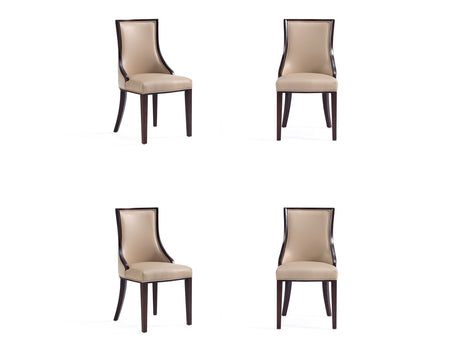 Grand Faux Leather and Velvet Dining Chair in Tan (set of 4) - Ornate Home