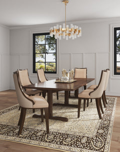 Grand Faux Leather and Velvet Dining Chair in Tan (set of 4) - Ornate Home