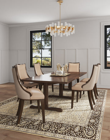 Grand Faux Leather and Velvet Dining Chair in Tan (set of 4) - Ornate Home