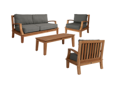 Grande 4-Piece Teak Charcoal Outdoor Patio Deep Seating Set with Sunbrella® Cushion - Ornate Home