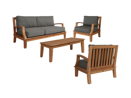 Grande 4-Piece Teak Charcoal Outdoor Patio Deep Seating Set with Sunbrella® Cushion - Ornate Home