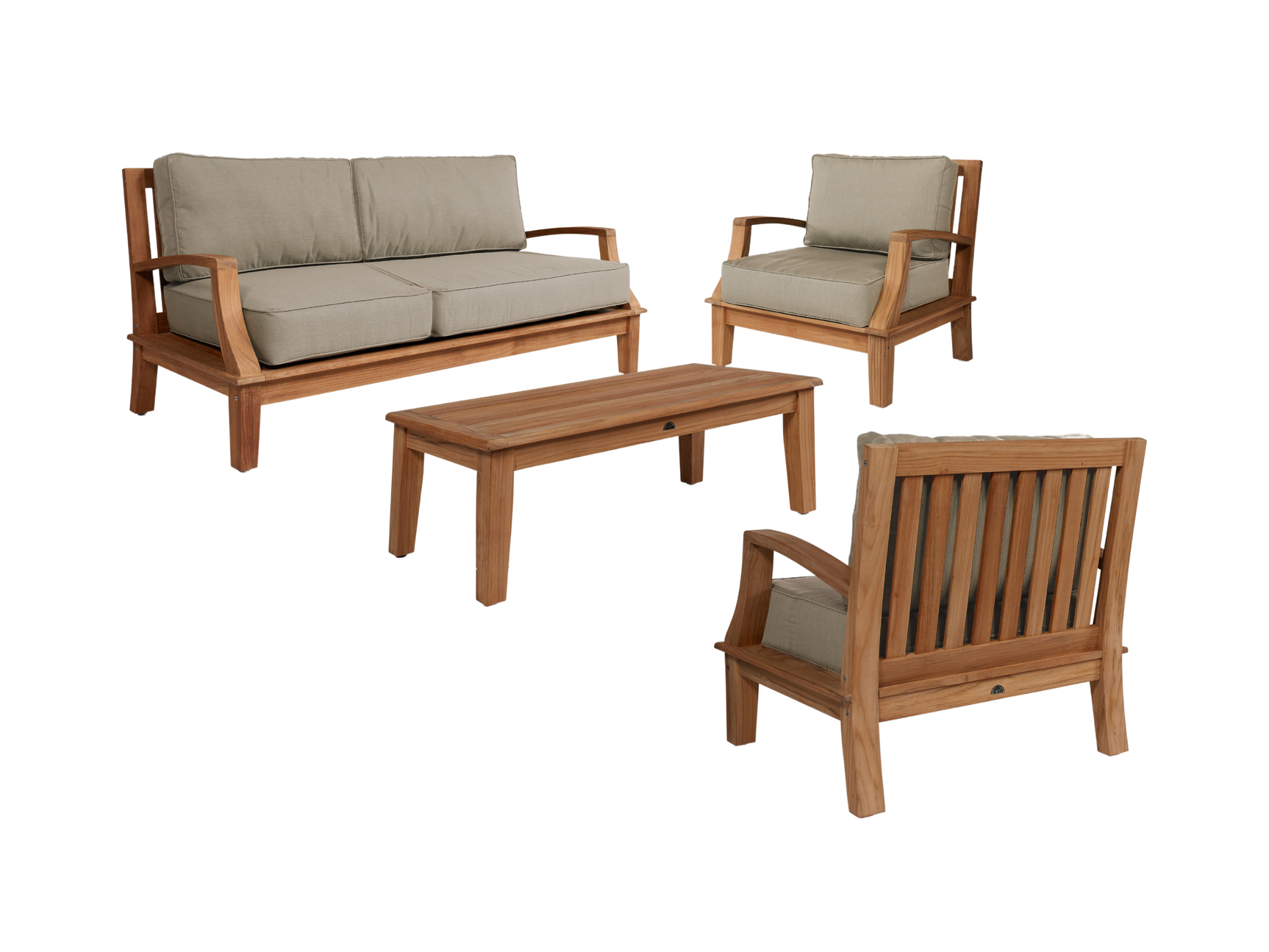 Grande 4-Piece Teak Fawn Outdoor Patio Deep Seating Set with Sunbrella® Cushion - Ornate Home