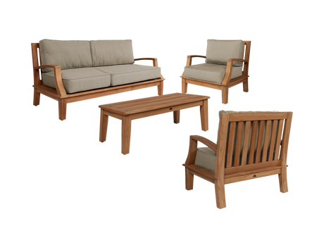 Grande 4-Piece Teak Fawn Outdoor Patio Deep Seating Set with Sunbrella® Cushion - Ornate Home