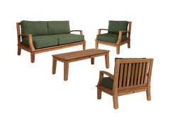 Grande 4-Piece Teak Fern Green Outdoor Patio Deep Seating Set with Sunbrella® Cushion - Ornate Home
