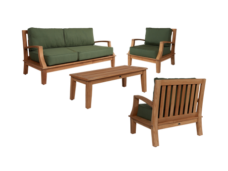 Grande 4-Piece Teak Fern Green Outdoor Patio Deep Seating Set with Sunbrella® Cushion - Ornate Home