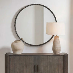 Grander Black/Gray Round Mirror - Ornate Home
