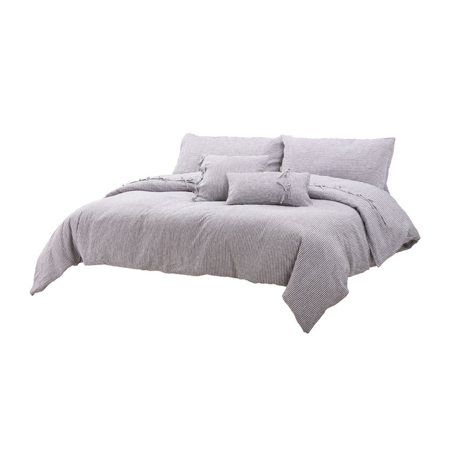 Grant Grey/White 5-Piece Duvet Set - Ornate Home