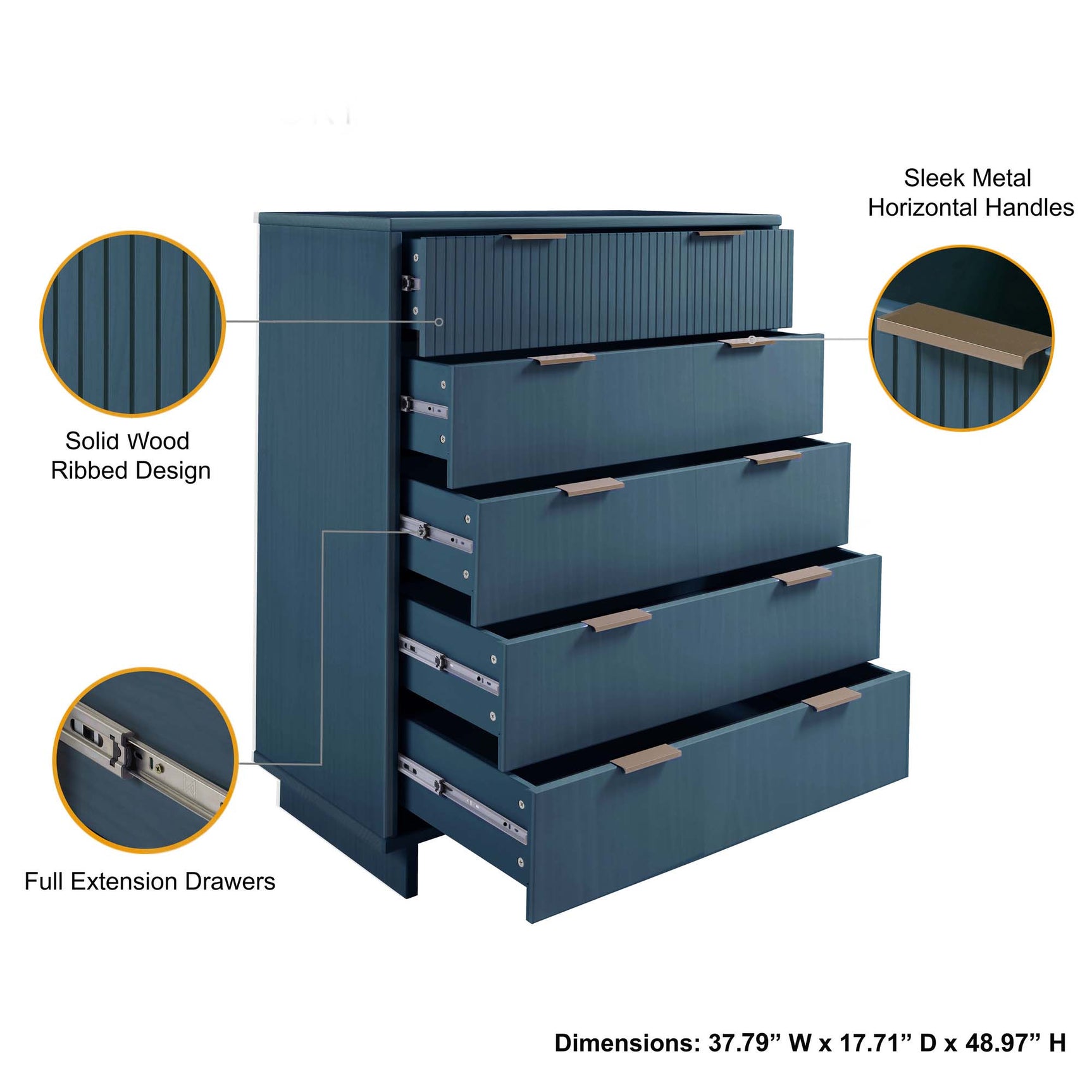 Granville 2-Piece Granville Tall Chest and Standard Dresser Set in Midnight Blue - Ornate Home