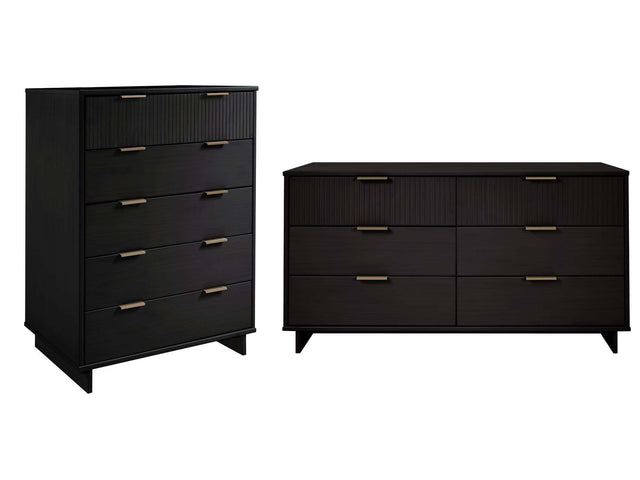 Granville 2-Piece Tall Chest and Double Dresser Set in Black - Ornate Home