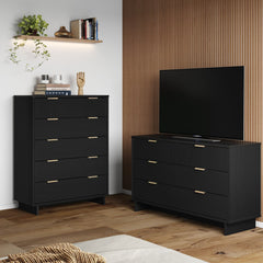 Granville 2-Piece Tall Chest and Double Dresser Set in Black - Ornate Home