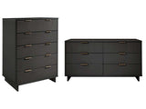 Granville 2-Piece Tall Chest and Double Dresser Set in Dark Grey - Ornate Home