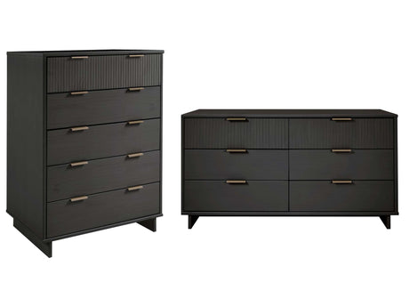 Granville 2-Piece Tall Chest and Double Dresser Set in Dark Grey - Ornate Home