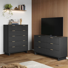 Granville 2-Piece Tall Chest and Double Dresser Set in Dark Grey - Ornate Home