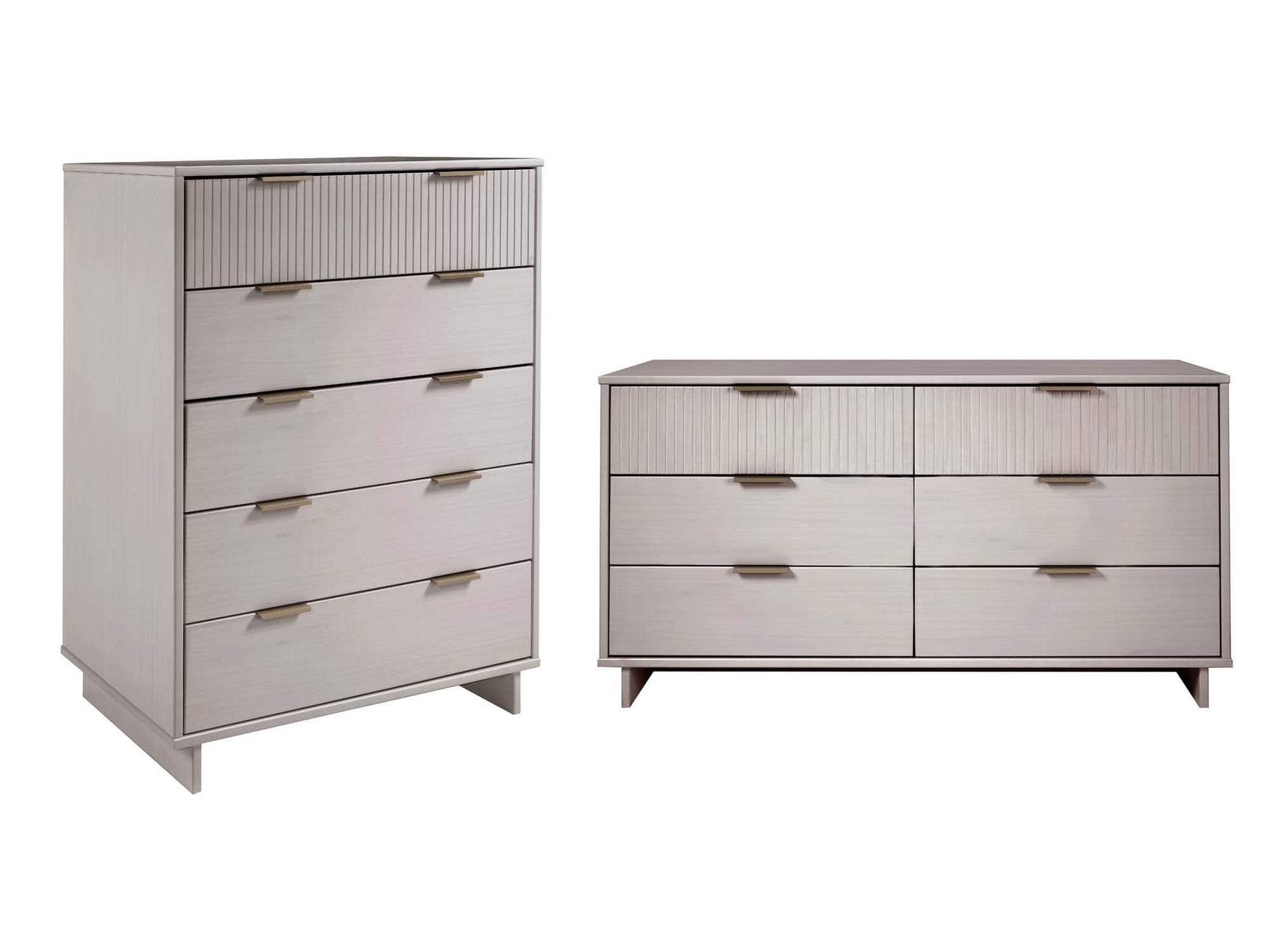 Granville 2-Piece Tall Chest and Double Dresser Set in Light Grey - Ornate Home
