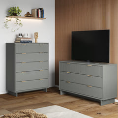 Granville 2-Piece Tall Chest and Double Dresser Set in Light Grey - Ornate Home
