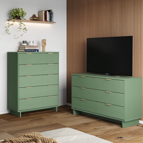 Granville 2-Piece Tall Chest and Double Dresser Set in Sage Green - Ornate Home