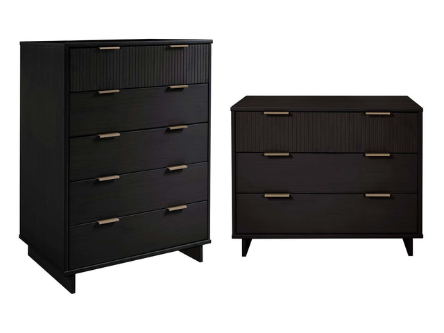 Granville 2-Piece Tall Chest and Standard Dresser Set in Black - Ornate Home