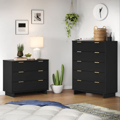 Granville 2-Piece Tall Chest and Standard Dresser Set in Black - Ornate Home