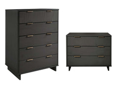 Granville 2-Piece Tall Chest and Standard Dresser Set in Dark Grey - Ornate Home