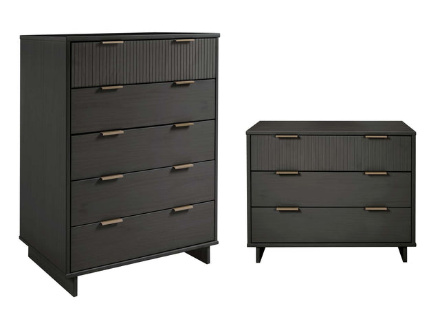 Granville 2-Piece Tall Chest and Standard Dresser Set in Dark Grey - Ornate Home