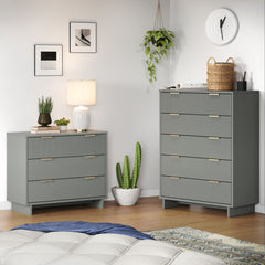 Granville 2-Piece Tall Chest and Standard Dresser Set in Light Grey - Ornate Home