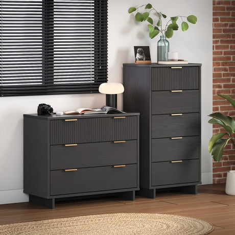 Granville 2-Piece Tall Narrow and Standard Dresser Set in Dark Grey - Ornate Home