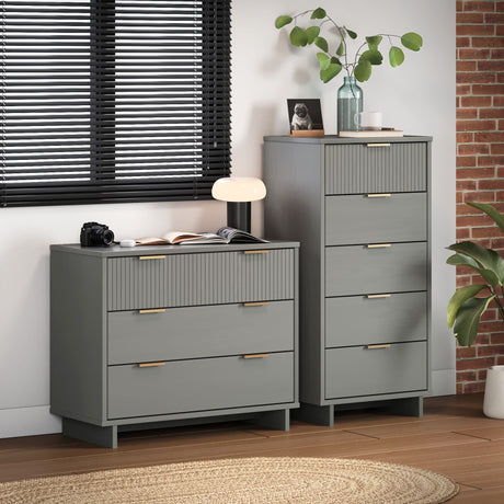 Granville 2-Piece Tall Narrow and Standard Dresser Set in Light Grey - Ornate Home