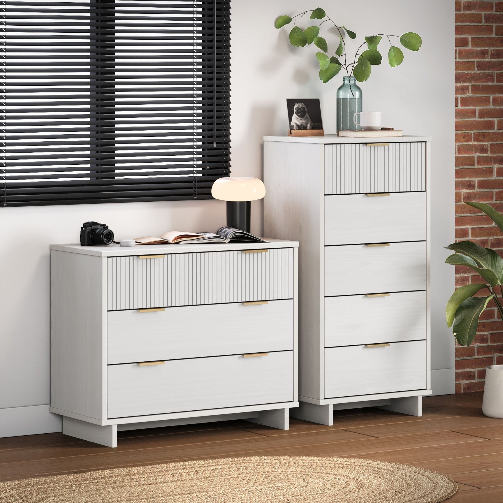 Granville 2-Piece Tall Narrow and Standard Dresser Set in White - Ornate Home