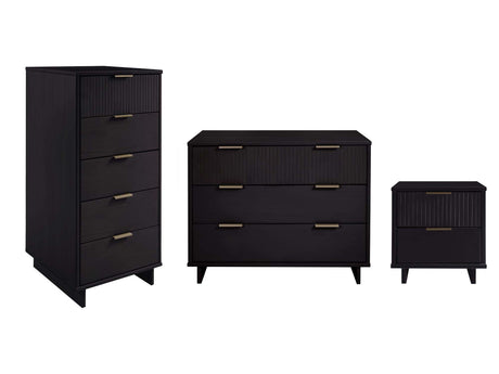 Granville 3-Piece Standard Dresser, Tall Narrow Chest and Nightstand Set in Black - Ornate Home