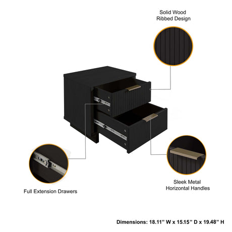 Granville 3-Piece Standard Dresser, Tall Narrow Chest and Nightstand Set in Black - Ornate Home