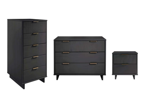 Granville 3-Piece Standard Dresser, Tall Narrow Chest and Nightstand Set in Dark Grey - Ornate Home