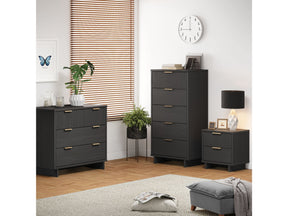 Granville 3-Piece Standard Dresser, Tall Narrow Chest and Nightstand Set in Dark Grey - Ornate Home
