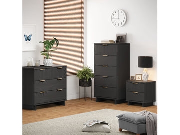 Granville 3-Piece Standard Dresser, Tall Narrow Chest and Nightstand Set in Dark Grey - Ornate Home